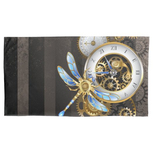 Housse D'oreillers Horloge à vapeur avec libellule mécanique (devant-gauche)