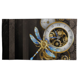 Housse D'oreillers Horloge à vapeur avec libellule mécanique
