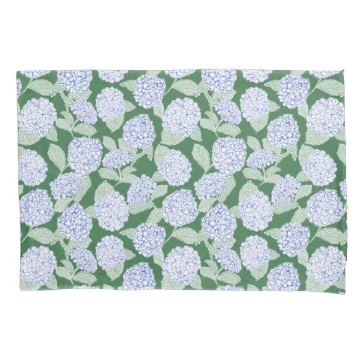 Housse D'oreillers Hydrangea Florale Bleue et Verte (devant)