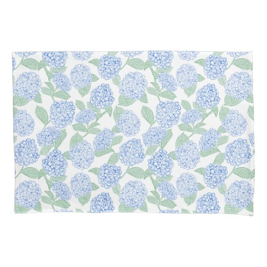 Housse D'oreillers Hydrangea Florale Bleue et Verte (devant)