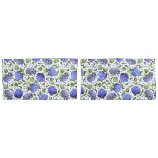 Housse D'oreillers Hydrangeas Bleus Motif Partout (devant-Set)