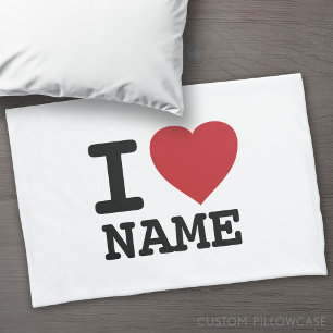 Housse D'oreillers I Love Ajouter Nom - Classic Red Heart Black Type