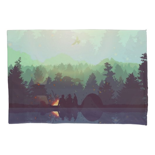 Housse D'oreillers Illustration Camping Adventure Forest Mountain (devant)