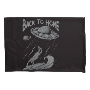 Housse D'oreillers illustration d'alien ufo surfant avec retour à la