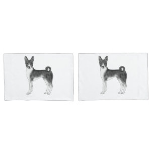 Housse D'oreillers Illustration de chien Basenji mignon en noir et bl