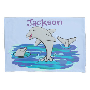 Housse D'oreillers Illustration de dauphins heureux adorables