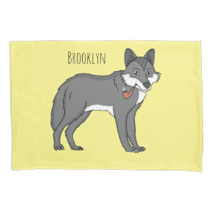 Housse D'oreillers Illustration de dessin animé de loup gris avec pip