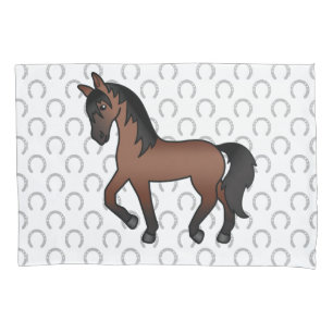 Housse D'oreillers Illustration de dessin animé mignon de cheval bai 