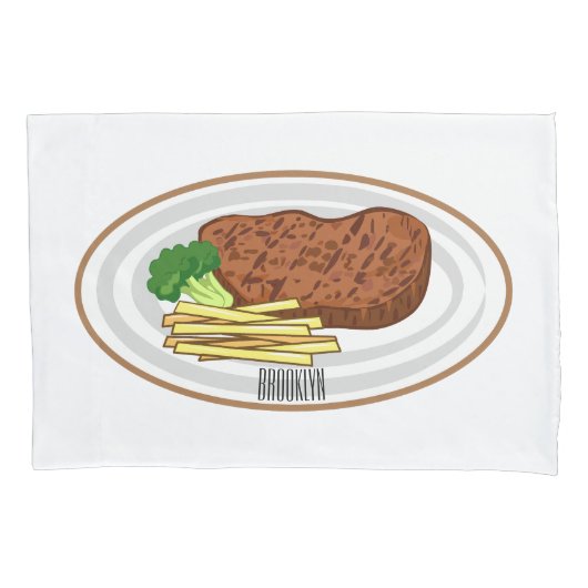 Housse D'oreillers Illustration de dessin de steak (devant)