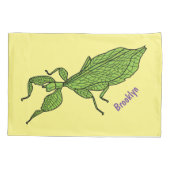 Housse D'oreillers Illustration de dessin d'insecte des feuilles vert (Dos)