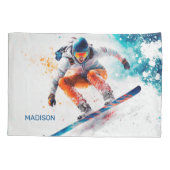 Housse D'oreillers Illustration de snowboarder de nom personnalisé (Dos)