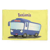 Housse D'oreillers Illustration d'un bus moderne bleu mignon (Dos)