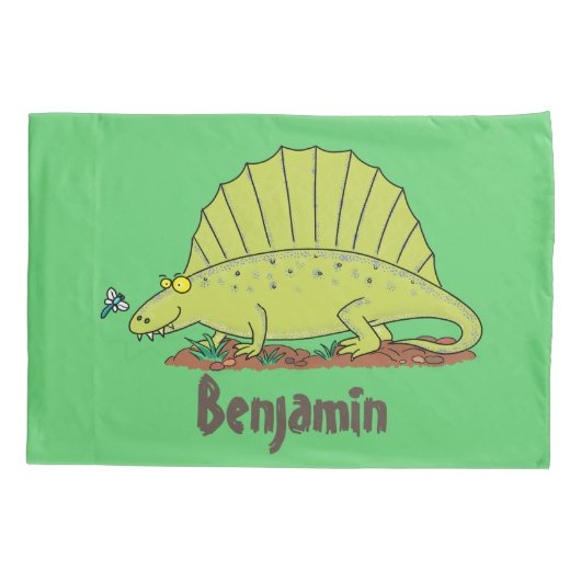 Housse D'oreillers Illustration d'un dimétrodon vert mignon (Dos)