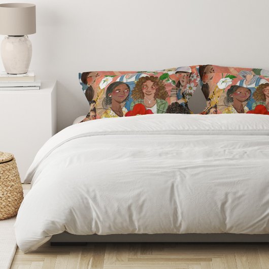 Housse D'oreillers Illustration florale de la Journée internationale 