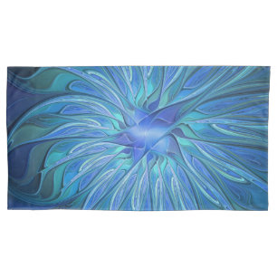 Housse D'oreillers Imaginaire Fleur Bleue Motif, Art Fractal Abstrait