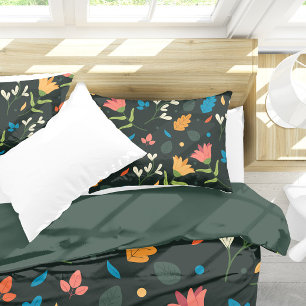 Housse D'oreillers Impression florale botanique noire