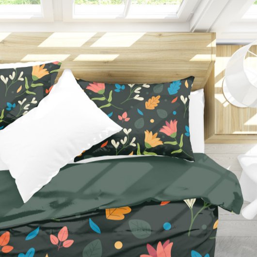 Housse D'oreillers Impression florale botanique noire