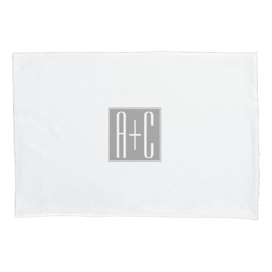 Housse D'oreillers Initiales de couples ou autre texte | Blanc & Gris (devant)