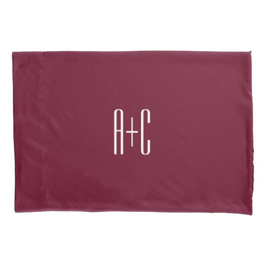 Housse D'oreillers Initiales de couples simples | Blanc et bordeaux (devant)