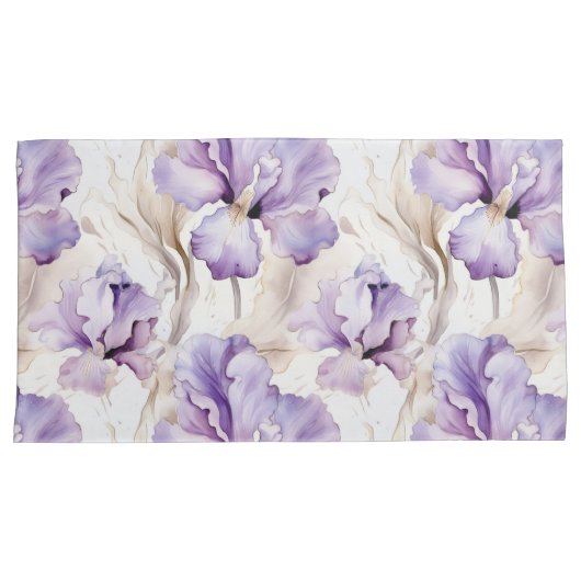 Housse D'oreillers Iris Floral Pourpre Romantique   (devant-Droit)