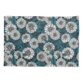 Housse D'oreillers Jardin blanc Dahlia / feuilles bleus 2 (Dos-gauche)