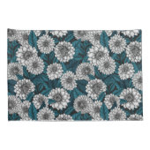 Housse D'oreillers Jardin blanc Dahlia / feuilles bleus 2 (Dos-Droit)