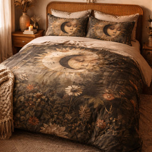 Housse D'oreillers Jardin de fleurs sauvages Boho Céleste Soleil Lune