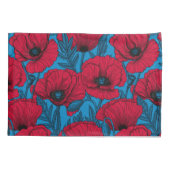 Housse D'oreillers Jardin de pavot rouge sur bleu (Dos)