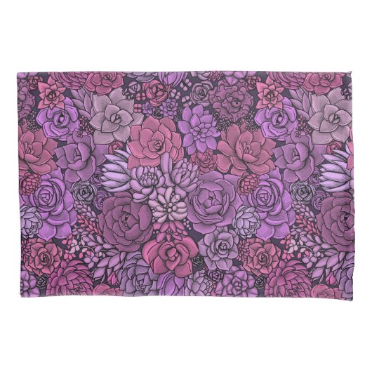 Housse D'oreillers Jardin succulent en rose et violet (devant-gauche)
