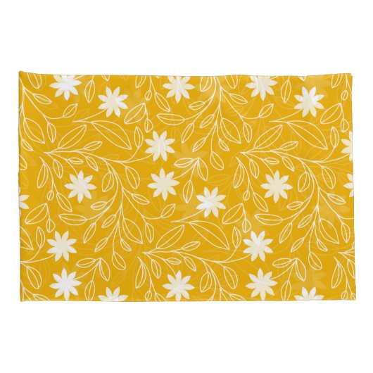 Housse D'oreillers Jaune de fleurs blanches modernes (Dos-Droit)