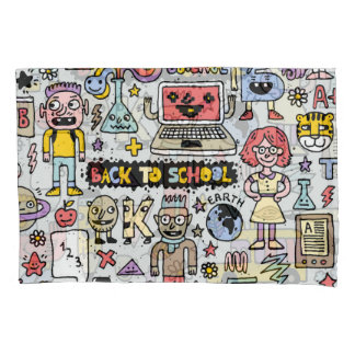 Housse D'oreillers Jeu Vintage de l'école Doodle coloré