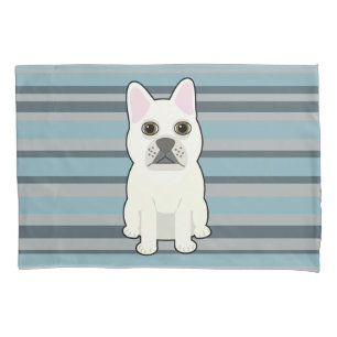 Housse D'oreillers Joli Bouledogue Français rayé bleu