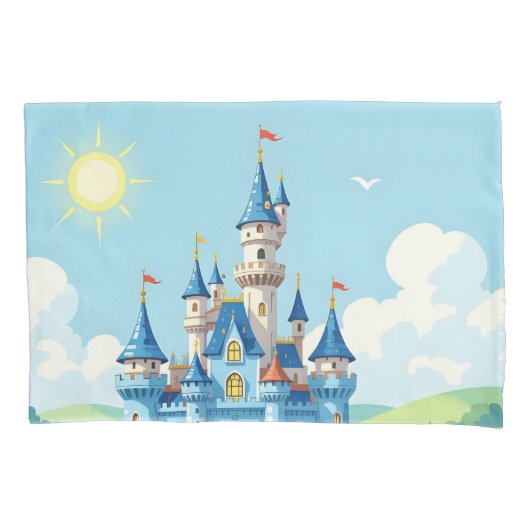 Housse D'oreillers Joli château bleu et blanc (devant)