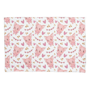 Housse D'oreillers Joli Motif De Cochon Avec Coeurs
