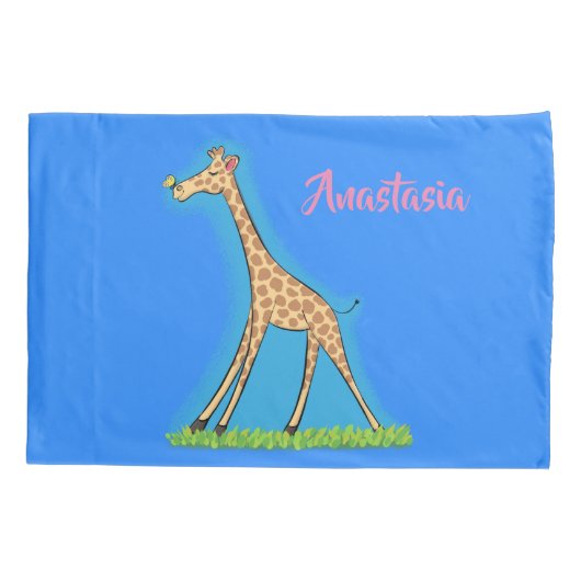 Housse D'oreillers Jolie girafe avec dessin animé de papillon (Dos)