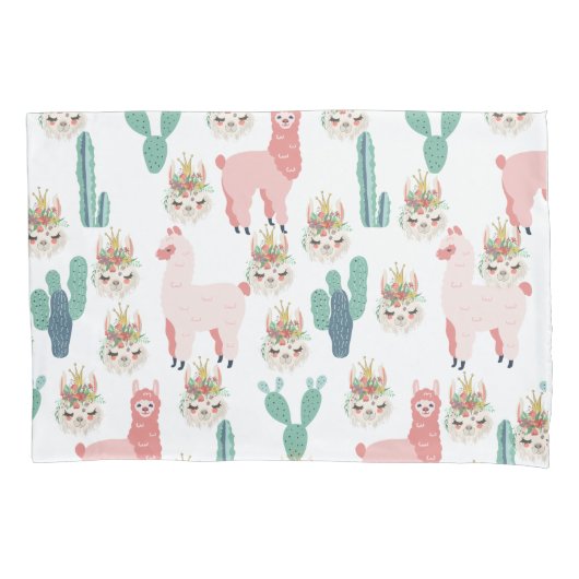 Housse D'oreillers Jolis Llamas roses et Cactus vert (devant)