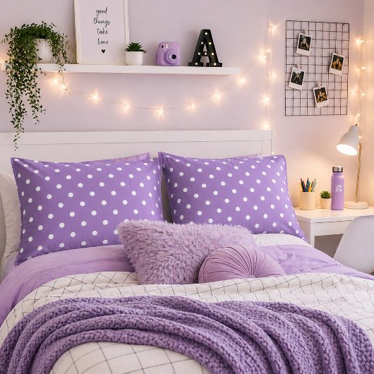 Housse D'oreillers Jolis points noirs et blancs sur fond violet