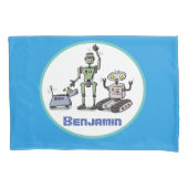 Housse D'oreillers Joyeux joli robot trio dessin sur arrière - plan b (devant)