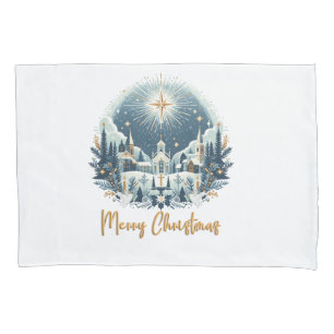 Housse D'oreillers Joyeux Noël bleu et or