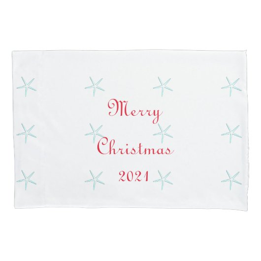 Housse D'oreillers Joyeux Noël Custom Starfish Photo Turquoise Blanc (devant)