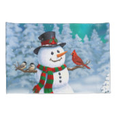 Housse D'oreillers Joyeux Noël Snowman & Birds Winter Scene (Dos-Droit)