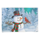 Housse D'oreillers Joyeux Noël Snowman & Birds Winter Scene (devant-Droit)