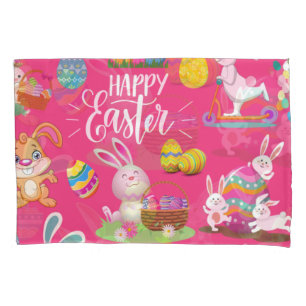 Housse D'oreillers Joyeux Pâques, Amusants Souhaits De Lapin Et Color