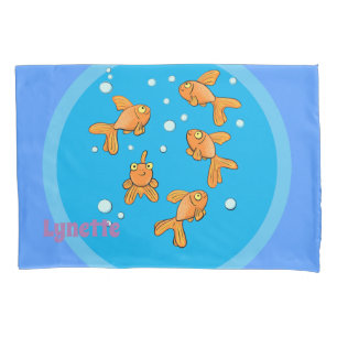 Housse D'oreillers Joyeux poisson rouge avec bulles bleues dessin ani