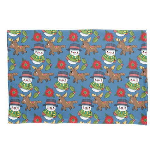Housse D'oreillers Joyeux Snowman Deer Motif de vacances d'hiver (devant)