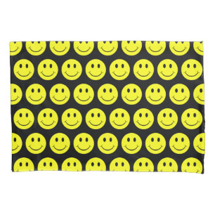 Housse D'oreillers Joyeux Visages Jaunes Motif Noir