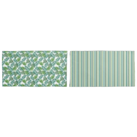 Housse D'oreillers Jungle Tropical Palm Tree Feuilles & Stripes Motif (devant-Set)
