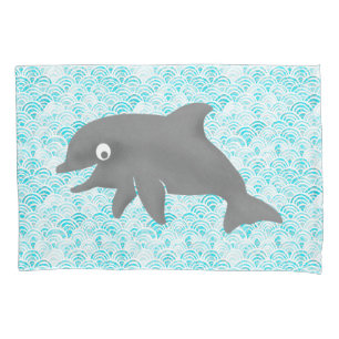 Housse D'oreillers Keiki Aquarelle Dauphin Vague réversible