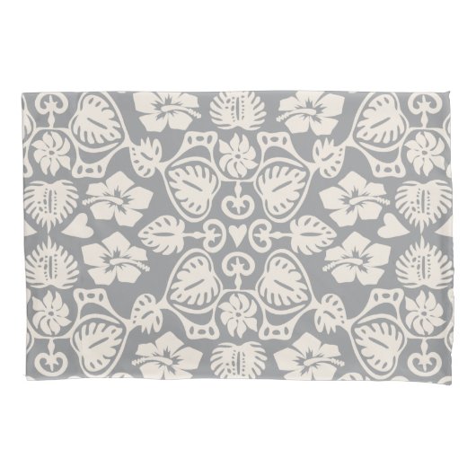 Housse D'oreillers Keoni Hawaiian Monstera feuille Damask Grey (devant)