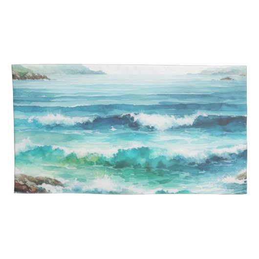 Housse D'oreillers King Coussin Coque Ocean Waves Beach Aquarelle (Dos-Droit)